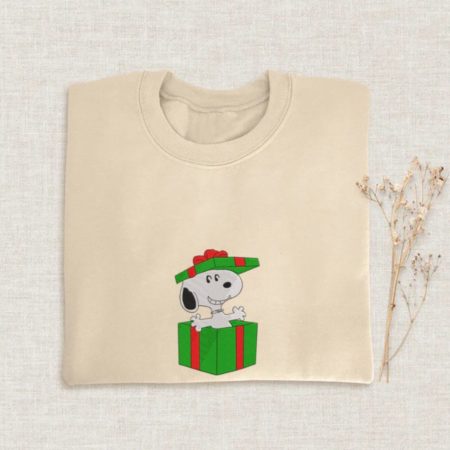 Snoopy Christmas Embroidery - Crewneck, Sweatshirt, and Custom Hoodie