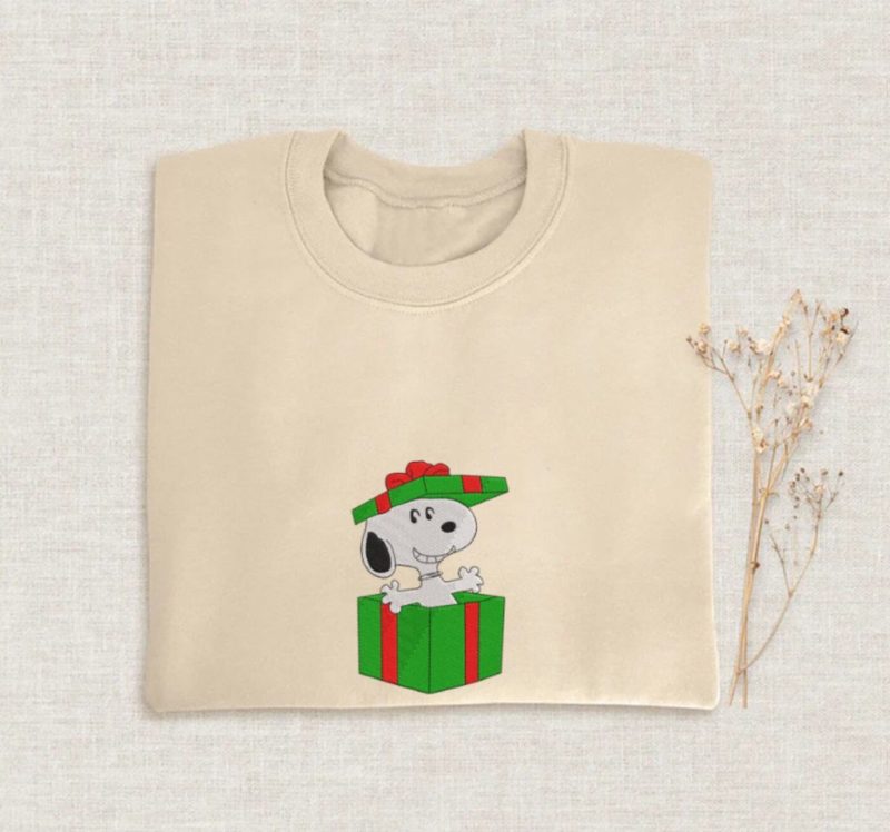 Snoopy Christmas Embroidery - Crewneck, Sweatshirt, and Custom Hoodie