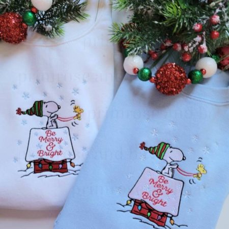 Unisex Snoopy and Woodstock Holiday Embroidered Sweatshirt Hoodie - Y2K Festive Fashion